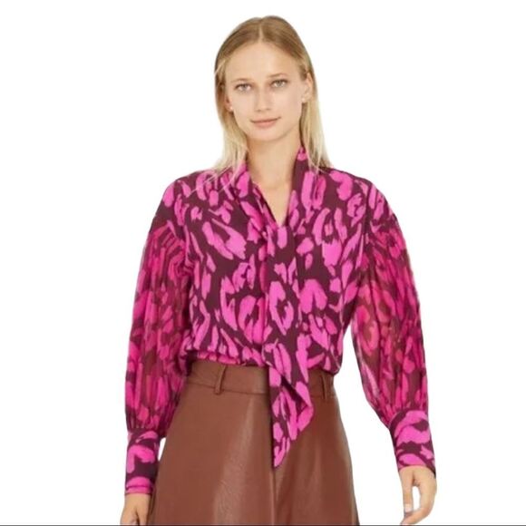 Who What Wear leopard print magenta blouse - Picture 1 of 2